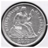 1875 SEATED DIME AU+