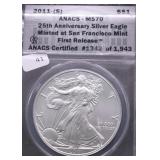 2011 S ANACS  MS70 SILVER EAGLE