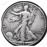 1939 D WALKING HALF DOLLAR XF