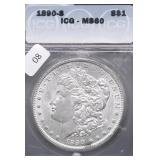 1890 S ICG MS60 MORGAN DOLLAR