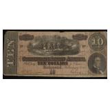 1864 10 $ CONFEDERATE NOTE VF