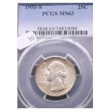 1951 S PCGS MS63 WASHINGTON QUARTER