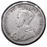 1929 CANADA SILVER 50 CENTS VF