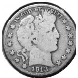 1913 S BARBER HALF DOLLAR VG