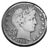 1909 BARBER HALF DOLLAR VG