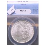 1881 ANACS  MS62 MORGAN DOLLAR