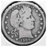 1909 D BARBER QUARTER VG