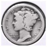 1918 D MERCURY DIME VG