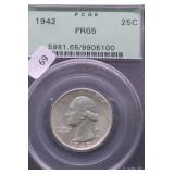 1942 PCGS PROOF 65 WASHINGTON QUARTER