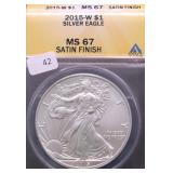 2015 W ANACS  MS67 SILVER EAGLE