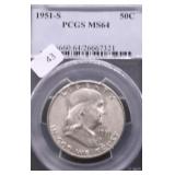 1951 S PCGS MS64 FRANKLIN HALF DOLLAR