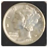 1943 S GEM BU SPLIT BANDS MERCURY DIME