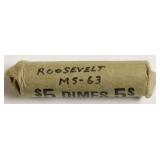 GEM BU ROLL OF 1964 ROOSVELT DIMES