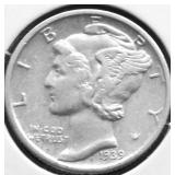 1939 D MERCURY DIME AU