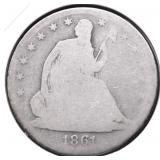1861 S SEATED HALF DOLLAR AG