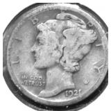 1921 D MERCURY DIME VF