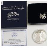 PROOF JAMESTOWN SILVER DOLLAR W BOX PAPERS