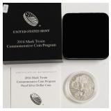 PROOF MARK TWAIN SILVER DOLLAR W BOX PAPERS