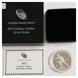 PROOF INFANTRY SILVER DOLLAR W BOX PAPERS