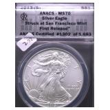 2013 S ANACS  MS70 SILVER EAGLE