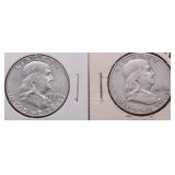TWO FRANKLIN HALF DOLLARS