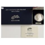 PROOF CHIEF JUSTICE SILVER DOLLAR W BOX PAPERS