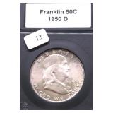 1950 D CHOICE BU FBL FRANKLIN HALF DOLLAR