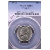 1942 PCGS MS66 TYPE 1 JEFEFRSON NICKEL