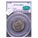 1940 PCGS PROOF 66 CAC JEFFERSON NICKEL