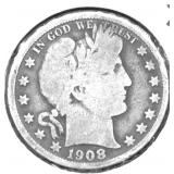 1908 D BARBER HALF DOLLAR VG