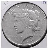 1927 S PEACE DOLLAR VF