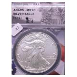2021 W ANACS  MS70 SILVER EAGLE