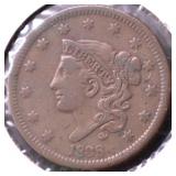 1838 LARGE CENT XF PQ