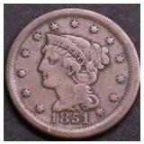 1851 LARGE CENT VF