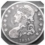 1834 SM LET SM DATE BUST HALF DOLLAR VF