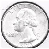 1942 CHOICE BU WASHINGTON QUARTER