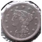 1847 LARGE CENT XF
