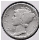 1916 S MERCURY DIME VF