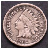 1862 INDIAN HEAD CENT VF