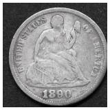 1890 SEATED DIME VG