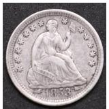 1853 HALF DIME XF PQ