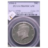 1990 S PCGS PF69DC KENNEDY HALF DOLLAR
