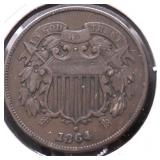 1864 TWO CENT PIECE AU