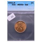 1951 D ICG MS66 + RED LINCOLN CENT