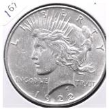 1922 PEACE DOLLAR AU