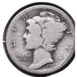 1917 D MERCURY DIME VG