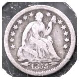 1855 O SEATED DIME VF