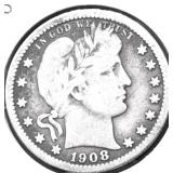 1908 O BARBER QUARTER  VG