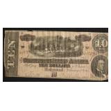 1864 10 $ CONFEDERATE NOTE VF