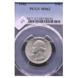 1942 PCGS MS62 WASHINGTON QUARTER